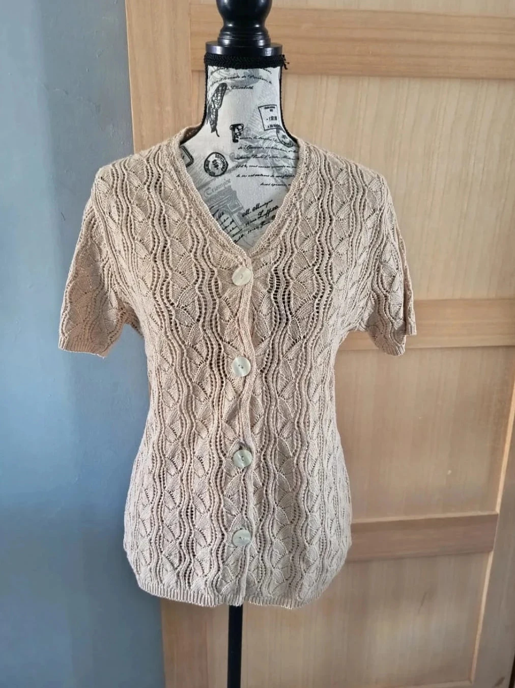 Gilet ajouré manches courtes marron clair, La maison du Jersey, T42/44